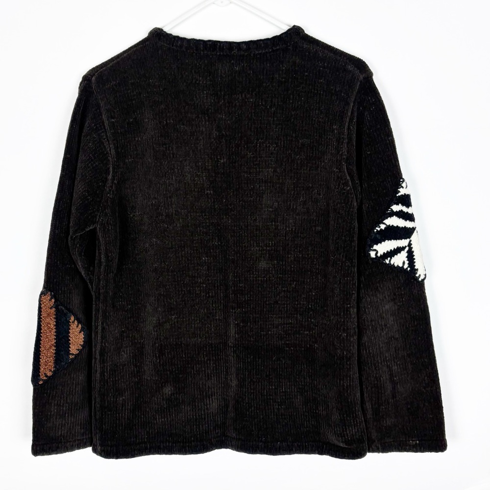 Vintage Designers Originals Studio Cardigan Sweater Chenille Animal Patch Brown - Picture 2 of 4